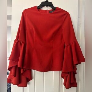 Gracia Red Bell Sleeve Ruffled Blouse